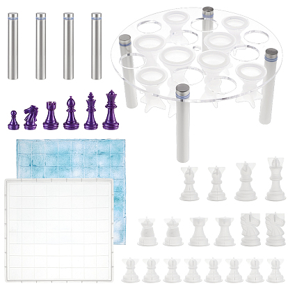 Наборы силиконовых форм для самостоятельного изготовления шахматной доски, для классических игр для детей и взрослых, с акриловыми шахматными стойками с квадратными отверстиями