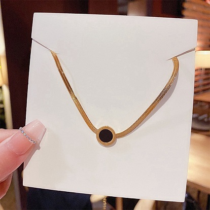 Flat Round Pendant Necklaces, Stainless Steel Herringbone Chain Necklaces