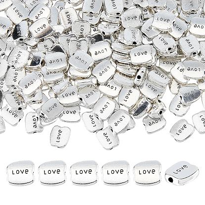 200PcsTibetan Style Alloy Spacer Beads, Rectangle with Word LOVE