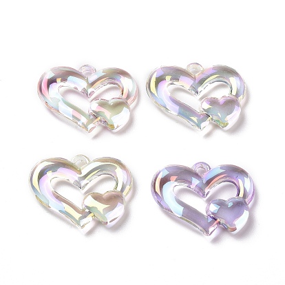 UV Plating Rainbow Iridescent Acrylic Pendant, Heart Charm