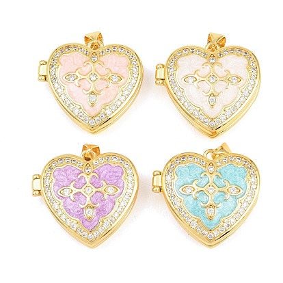 Подвески латуни медальон, с эмалью и фианитом, без кадмия и без свинца, реальный 18 k позолоченный, стойки покрытие, долговечный, сердце прелести