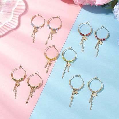 Серьги-кольца из стекла в форме звезды, с латунным кабельных цепей, золотые