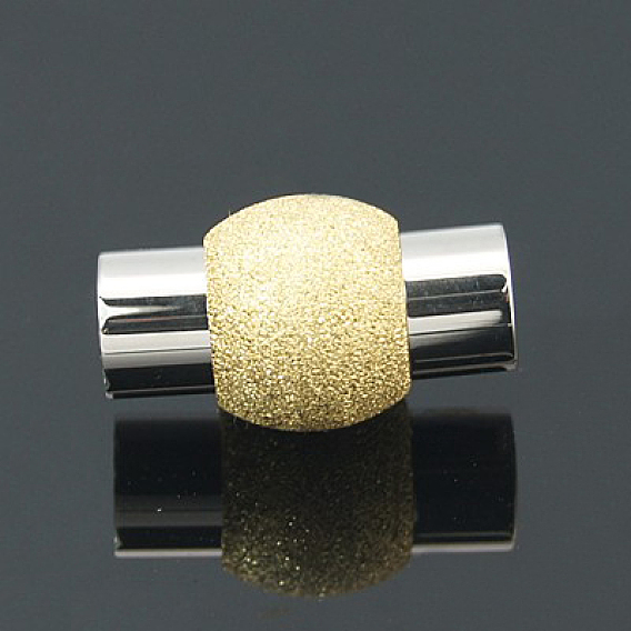 304 Stainless Steel Textured Magnetic Clasps with Glue-in Ends, Oval, 19x11mm, Hole: 6mm