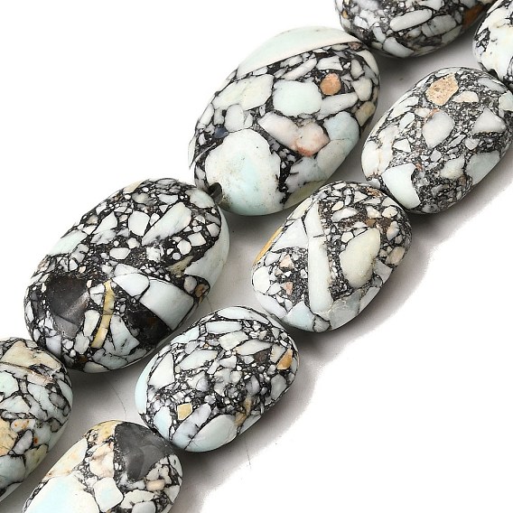 Синтетических нитей бирюзовые бусы, окрашенные, Плоско-овальные