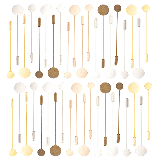 40 наборы 10 стиль латунные булавки-основания, с поддоном, плоско-круглые