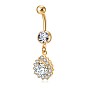 Brass Cubic Zirconia Navel Ring, Belly Rings, with Use Stainless Steel Findings, Cadmium Free & Lead Free, Drop