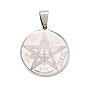 201 Stainless Steel Pendants, Flat Round with Tetragrammaton Charms
