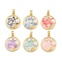 Brass Enamel Pendants, with ABS Plastic Imitation Pearl, Flat Round Charms, Real 18K Gold Plated