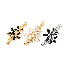 Brass Micro Pave Clear Cubic Zirconia Fold Over Clasps, with Enamel, Flower