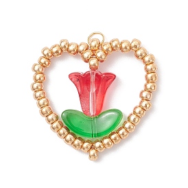 Подвески в виде сердечек и цветов из стеклянного бисера Miyuki, с 304 открытым стопорным кольцом из нержавеющей стали