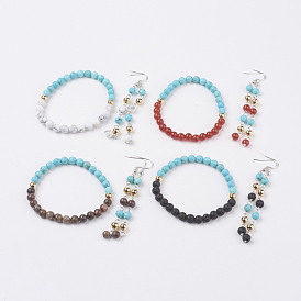 Gemstone Jewelry Sets, Bracelets & Earrings, with Brass Findings