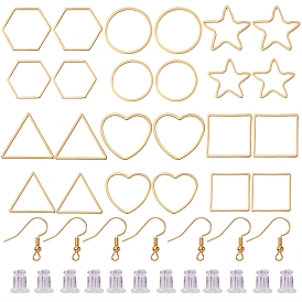 Kit de fabrication de boucles d'oreilles pendantes, y compris 304 & 201 anneau de liaison en acier inoxydable, écrous en silicone, Anneaux de bronze, Crochets d'oreille en laiton