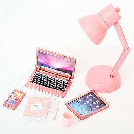 Миниатюрный мобильный планшет для кукольного домика, Складной ноутбук, имитация настольной лампы, модель офисного набора для отдыха