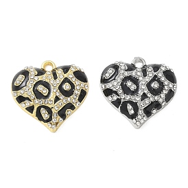 Colgantes de la aleación del esmalte, con diamante de imitación, dijes de corazón de leopardo