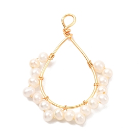 Pendentifs de perles d'eau douce de culture naturelle, avec du vrai fil de cuivre écologique plaqué or 18k, pomme de terre avec larme