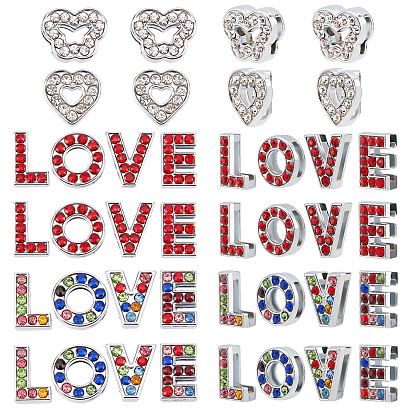 40Pcs 10 Style Alloy Rhinestone Slide Charms, Letter