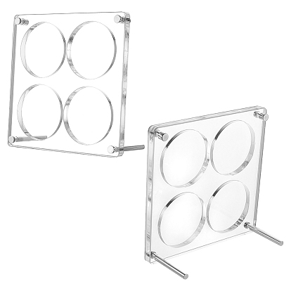 4 Акриловые подставки для фигурок с отверстиями и металлической опорой, платина, квадратный