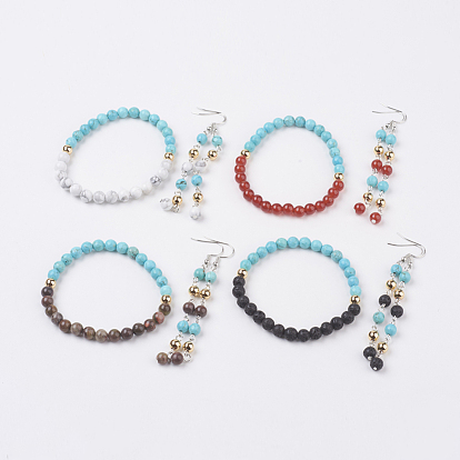 Gemstone Jewelry Sets, Bracelets & Earrings, with Brass Findings