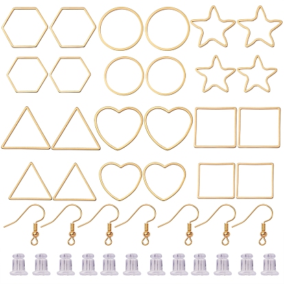 Kit de fabrication de boucles d'oreilles pendantes, y compris 304 & 201 anneau de liaison en acier inoxydable, écrous en silicone, Anneaux de bronze, Crochets d'oreille en laiton