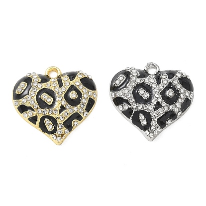 Colgantes de la aleación del esmalte, con diamante de imitación, dijes de corazón de leopardo