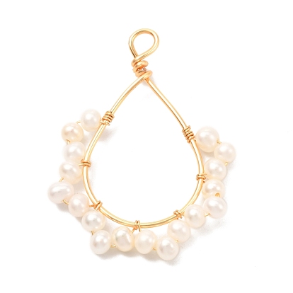 Pendentifs de perles d'eau douce de culture naturelle, avec du vrai fil de cuivre écologique plaqué or 18k, pomme de terre avec larme