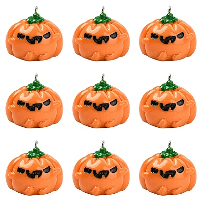 10 шт. подвески из непрозрачной смолы на Хэллоуин, талисманы тыквы в виде фонарика из тыквы, с платиновыми тоновыми железными петлями