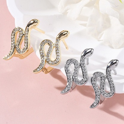 Серьги-кольца из латуни с прозрачным кубическим цирконием, змея