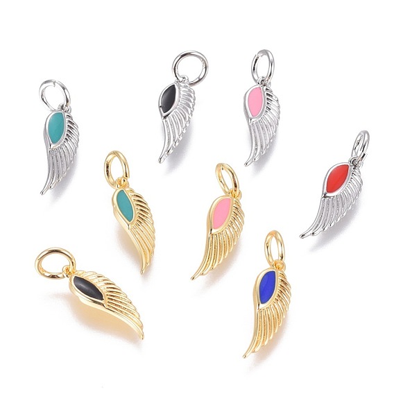 Brass Pendants, with Enamel, Wing