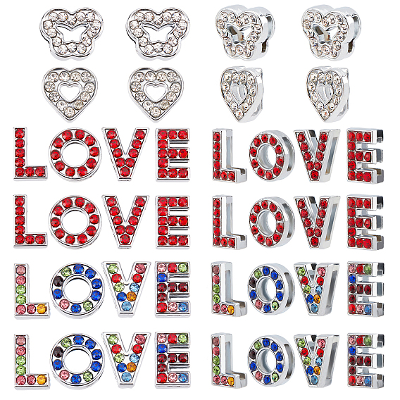 40Pcs 10 Style Alloy Rhinestone Slide Charms, Letter