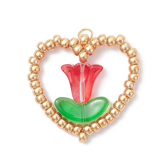 Подвески в виде сердечек и цветов из стеклянного бисера Miyuki, с 304 открытым стопорным кольцом из нержавеющей стали