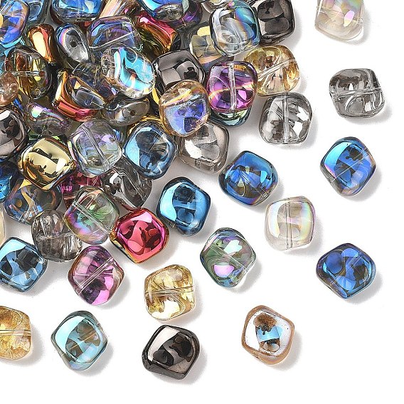 100шт 10 цвета гальванические стеклянные бусины наборы, гальваническое покрытие, квадратный