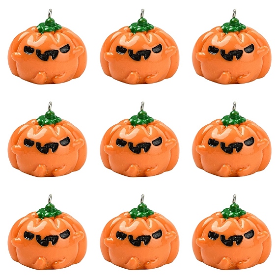 10 шт. подвески из непрозрачной смолы на Хэллоуин, талисманы тыквы в виде фонарика из тыквы, с платиновыми тоновыми железными петлями