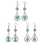 3 Pair 3 Style 304 Stainless Steel Dangle Earrings with Synthetic Turquoise Beaded for Women, Heart & Flat Round