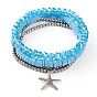 3Pcs 3 Styles Stretch Bracelets Sets, Stackable Bracelets, with Polymer Clay Heishi Beads, Glass Beads, Iron Beads and Alloy Starfish Pendants, Antique Silver & Platinum
