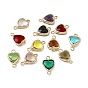 Transparent K9 Glass Connector Charms, Heart Links, with Light Gold Tone Brass Findings