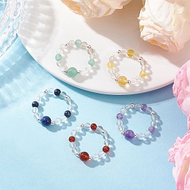 5 шт. кольца из натурального кварца класса А, с натуральными драгоценными камнями и круглыми бусинами-разделителями из латуни