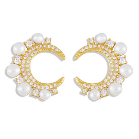 Exaggerated Earrings with Personality and Moon-shaped Pearl Studs - Trendy, Unique