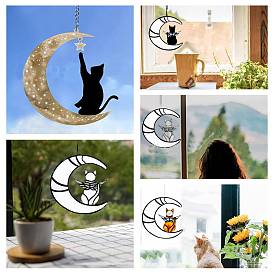 Colgante acrílico luna y gato ángel decoración, con la cadena, para accesorios de decoración de ventanas de pared para el hogar