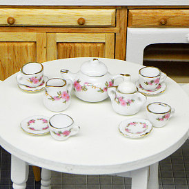 Porcelain Miniature Teapot Cup Set Ornaments, Micro Landscape Garden Dollhouse Accessories, Pretending Prop Decorations