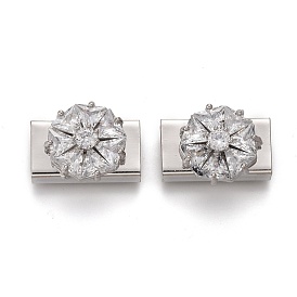 Charmes de glissière en laiton à micro-pavé de zircone cubique transparent, rectangle avec fleur