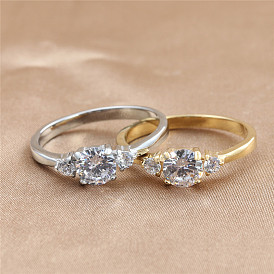 304 женские кольца из нержавеющей стали с прозрачным кубическим цирконием