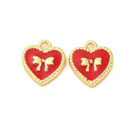 Латунь эмаль прелести, сердечко с подвесками-бантиками, стойки покрытие, долговечный, без кадмия и без свинца, реальный 18 k позолоченный