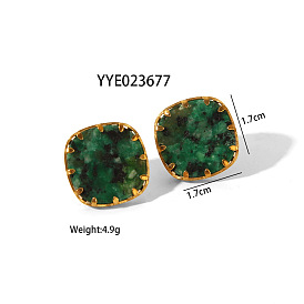 Серьги из ромбовидной синтетической бирюзы, Серьги шпилька нержавеющая сталь