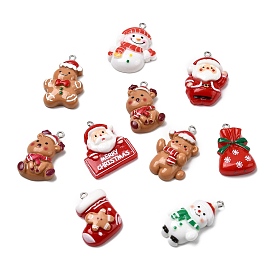 Рождественские подвески из непрозрачной смолы, с платиновыми тоновыми железными петлями, разнообразные
