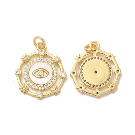 Rack Plating Brass Micro Pave  Cubic Zirconia Pendants, with Jump Rings, Cadmium Free & Lead Free, Long-Lasting, Flat Round & Eye