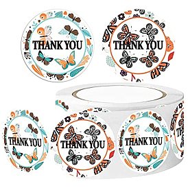 2 Patterns Round Dot Thank You Paper Insect Self-Adhesive Sticker Rolls, for DIY Albums Diary, Laptop Decoration Cartoon Scrapbooking