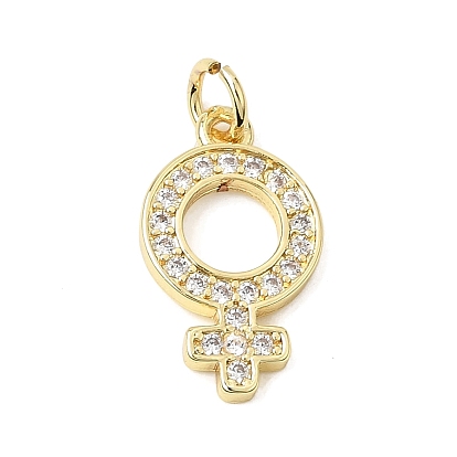 Brass Micro Pave Clear Cubic Zirconia Pendants, Female Symbol Charms, Rack Plating, Long-Lasting Plated, Cadmium Free & Lead Free