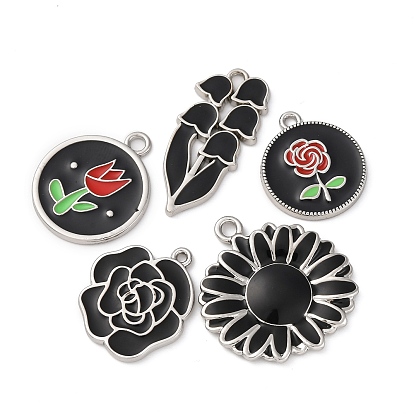 Подвески из эмали и сплава, без свинца и без кадмия, цветочный шарм, платина