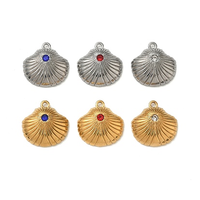 304 подвески из нержавеющей стали, шарм в форме ракушки, со стразами