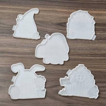Elf Door Ornament Silicone Molds, Resin Casting Molds, for UV Resin, Epoxy Resin Craft Making, Hat/Leaf/FLower/Mushroom